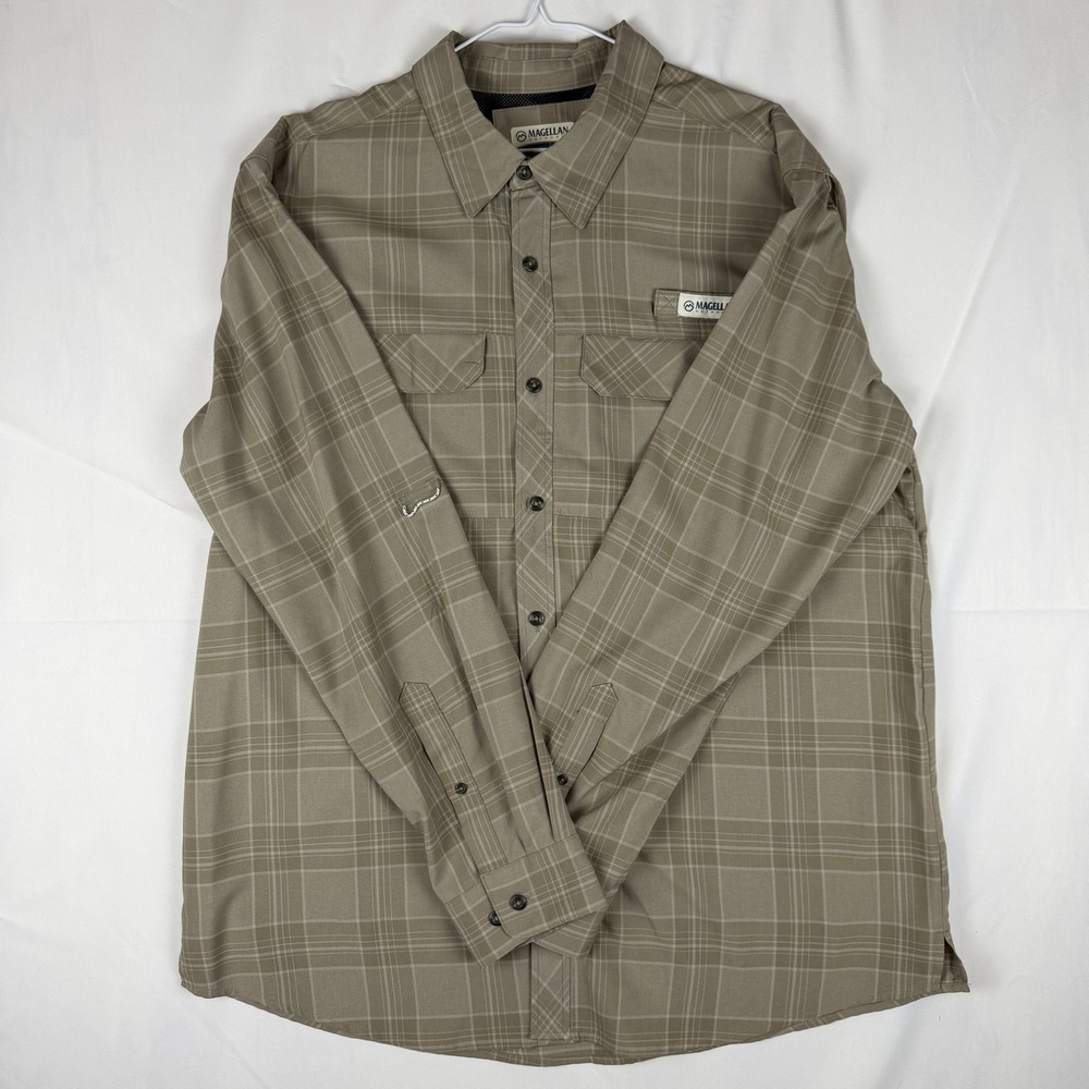 Magellan Outdoors Men's XL Khaki‎ Green Plaid Classic Fit Button Down Shirt